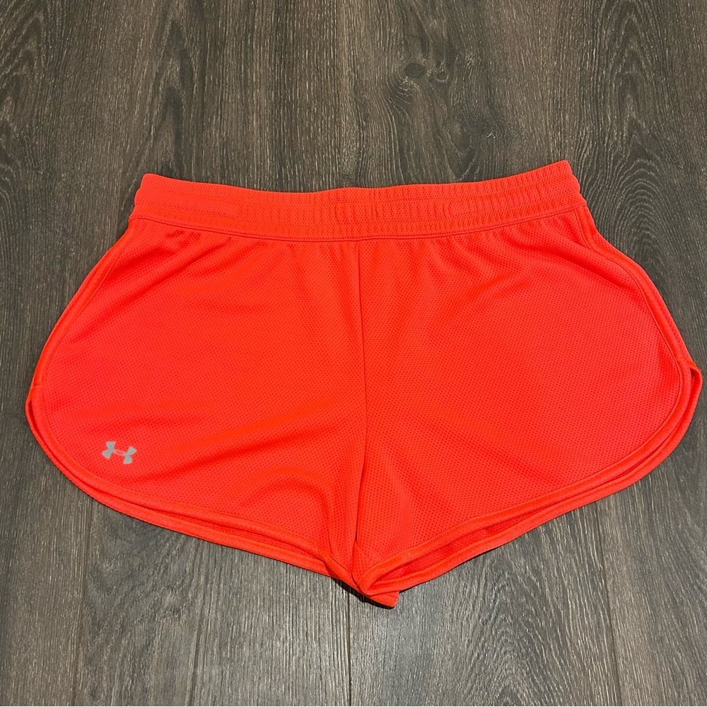 Under Armour Women's Vibrant Bright Orange Pull On Athletic Shorts Loose Fit Med